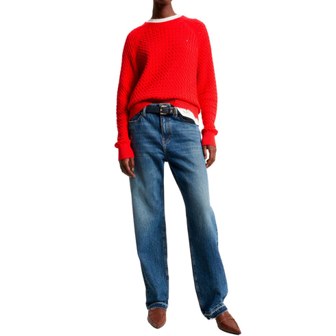 Pullover Donna girocollo a treccia Rosso Tommy Hilfiger- Francavilla Moda